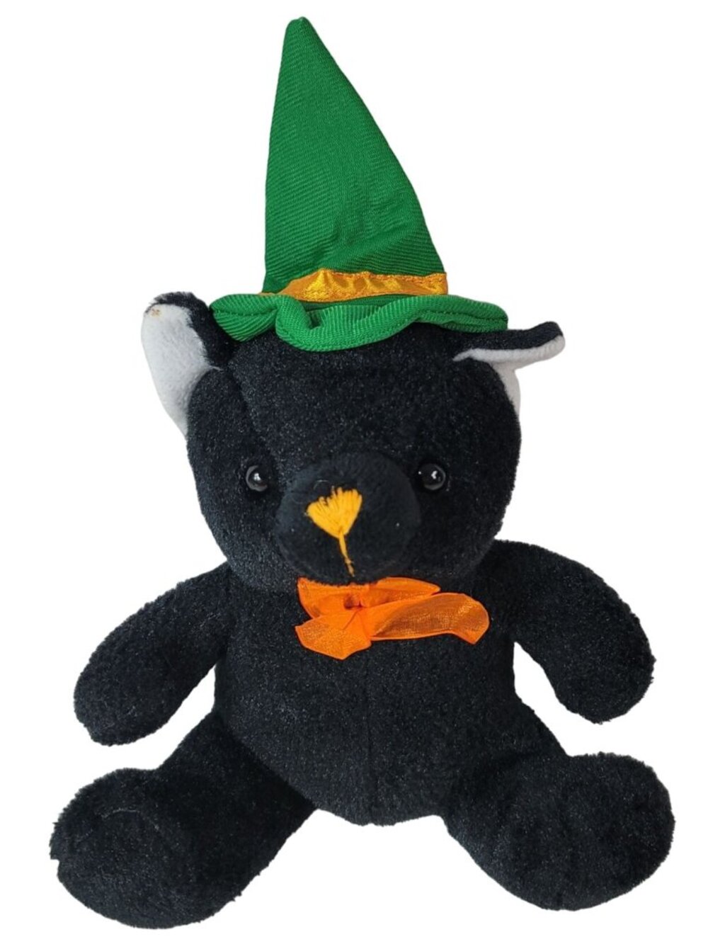 Halloween Black Cat Plush Toy 12" Green Hat Sitting Stuffed Animal Best Made
